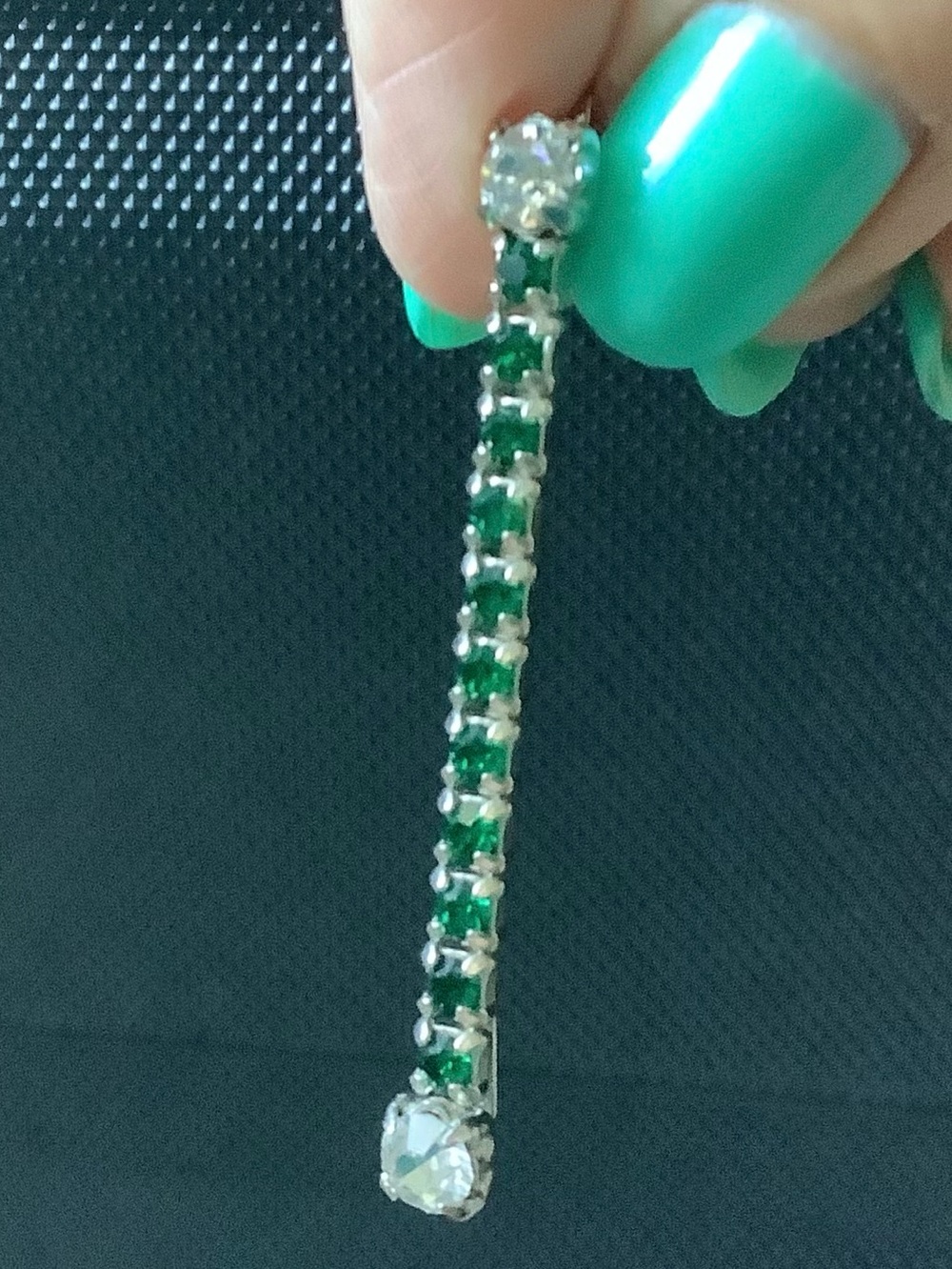 Emerald Tennis Drop Pin - Green Crystal